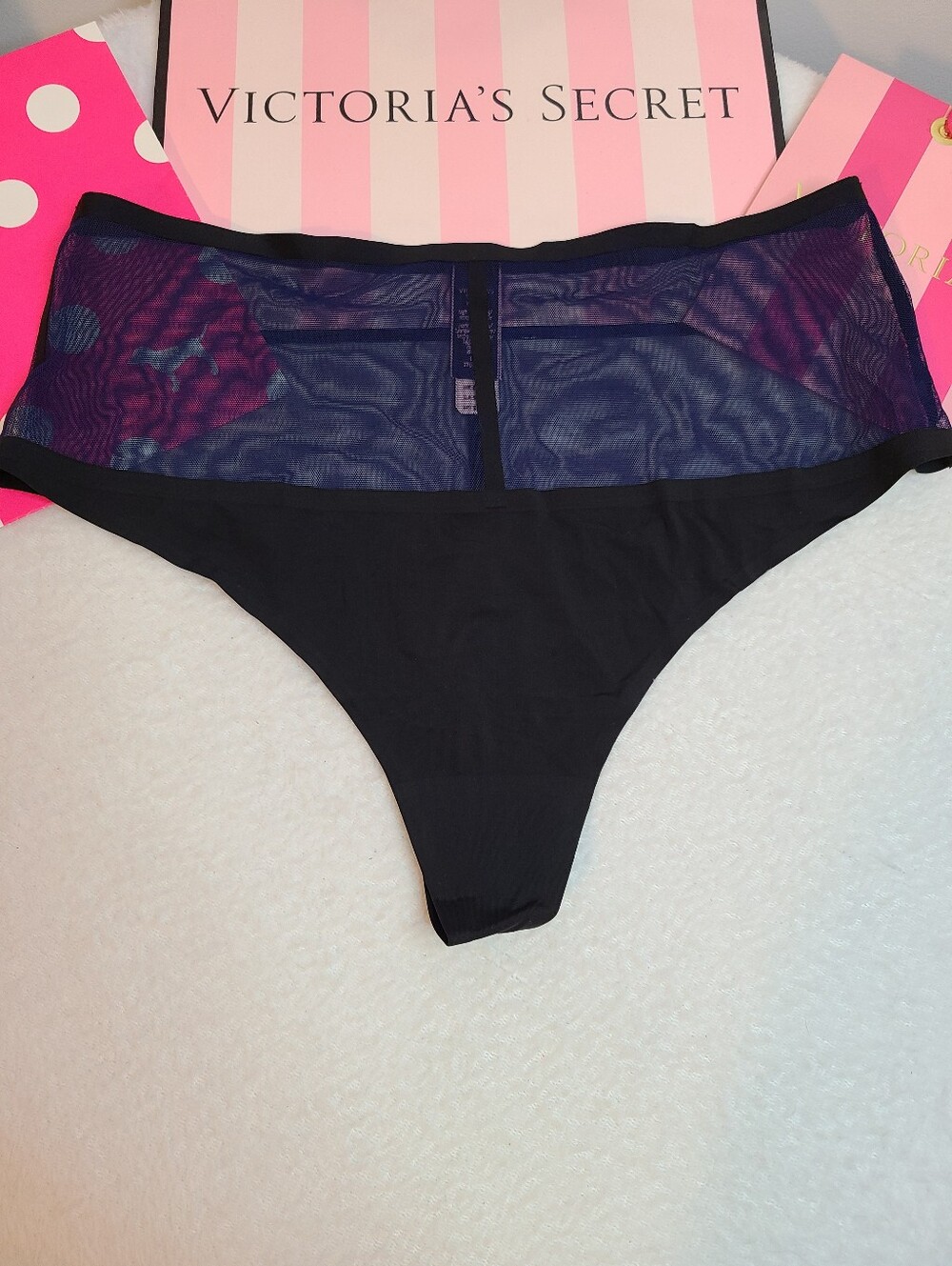 Retired VS Very Sexy Sheer Colorblock Mesh No-show High Waist Thong Panty Lg